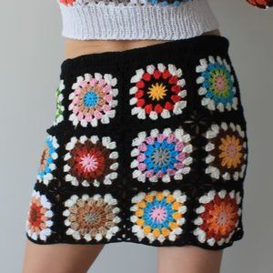 Crochet skirt Granny square skirt Rainbow mini skirt
